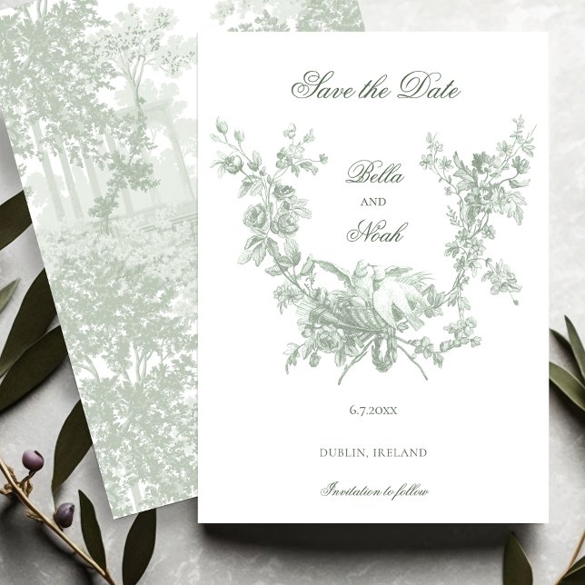 Reserva La Fecha Romantic Sage Floral Wreath w/Lovebirds Wedding (Subido por el creador)