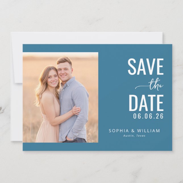 Reserva La Fecha Romantic Teal Minimalist Photo (Anverso)