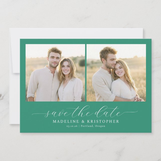 Reserva La Fecha Romantic Teal Minimalist Photo Collage (Anverso)