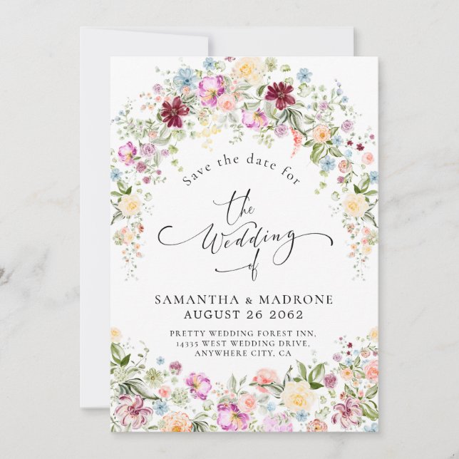 Reserva La Fecha Romantic Watercolor Wildflower Wedding (Anverso)