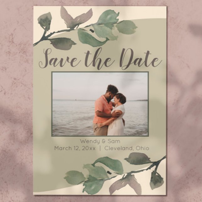 Reserva La Fecha Romántica acuarela deja la boda para salvar la fec (Romantic & sweet, this sage & cream watercolor leaf save the date is a great start to your wedding!)
