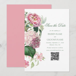 Reserva La Fecha Romántica acuarela Flores rosadas Boda Jardín