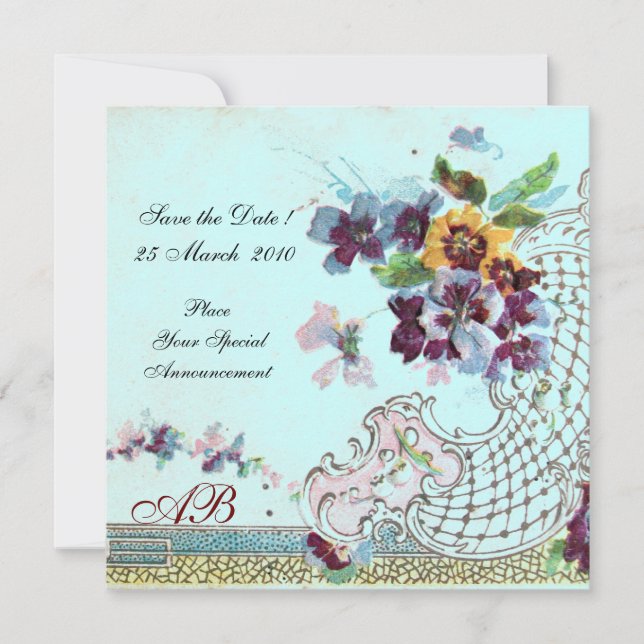Reserva La Fecha ROMANTICA Boda azul Verde azulado floral rosa mono (Anverso)