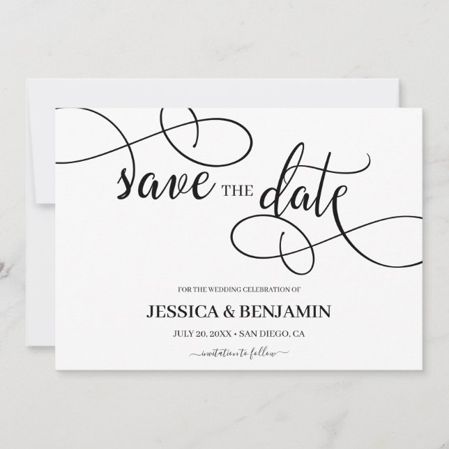Reserva La Fecha Romántica caligrafía Script Wedding Save the Date (Anverso)