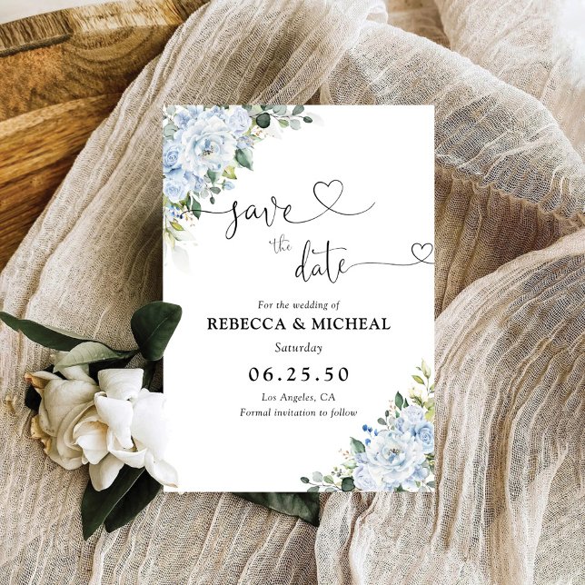 Reserva La Fecha Romántico Ahorro de Fecha de Boda Floral Azul Clar (Subido por el creador)