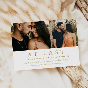 Reserva La Fecha Romántico Al Fin Dos Fotos Antiguo Dorado Boda