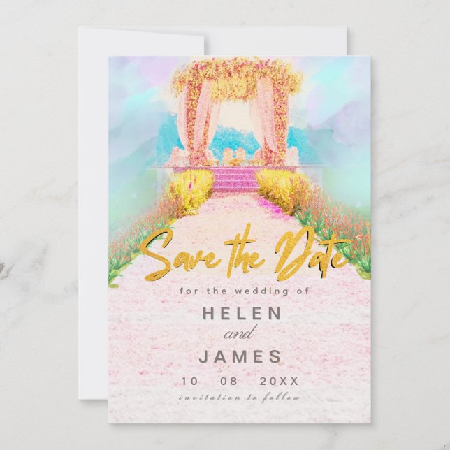 Reserva La Fecha Romántico Arco floral acuático para salvar la fech (Anverso)