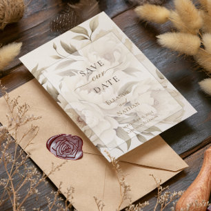 Reserva La Fecha Romántico Beige Peonies Floral Vintage Fall Weddin