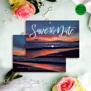 Reserva La Fecha Romántico Blue Sunset Tropical Summer Beach Weddin