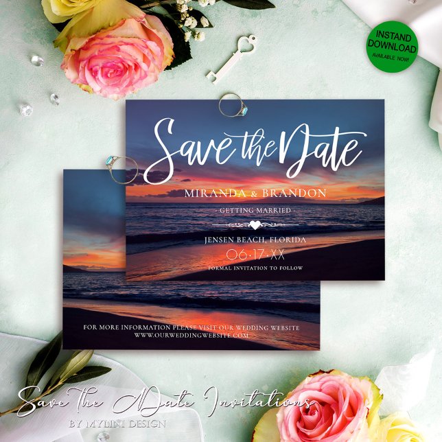 Reserva La Fecha Romántico Blue Sunset Tropical Summer Beach Weddin (Subido por el creador)