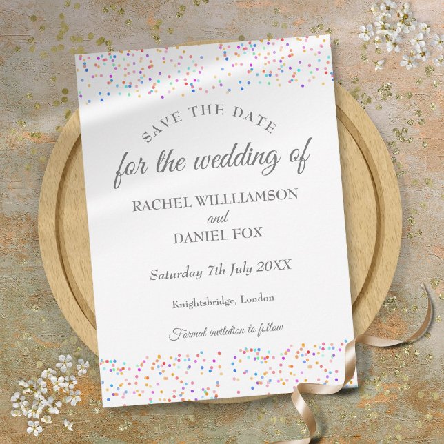 Reserva La Fecha Romántico Boda de Confetti Arcoiris (Romantic Rainbow Confetti Wedding Save The Date)
