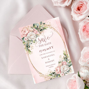 Reserva La Fecha Romántico Boho Floral Rosa Polvo Guardar La Fecha