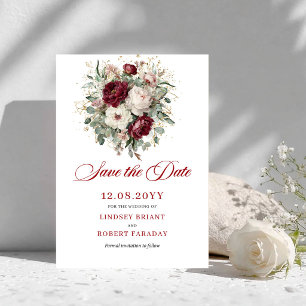 Reserva La Fecha Romántico Burgundy Floral Save The Date con Toque