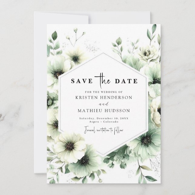 Reserva La Fecha Romántico Earthy Botantic Sage Green Boda (Anverso)