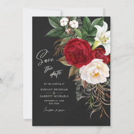 Reserva La Fecha Romántico floral negro pergamino marfil Boda