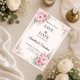 Reserva La Fecha Romántico Floral Rosa