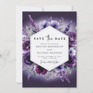 Reserva La Fecha Romántico florentino Boda Purple Floral