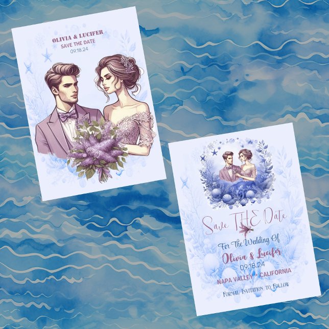 Reserva La Fecha Romántico Ocean Blue Marine Life Shellfish Foto (Romantic Ocean Blue Marine Life Shellfish Photo Save The Date)