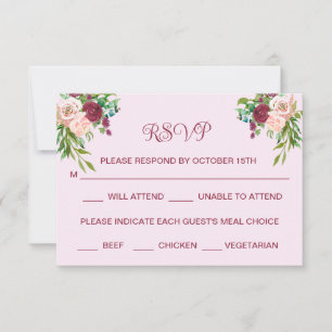 Reserva La Fecha Romántico Plum Borgoña Rubor Boda Rosa RSVP