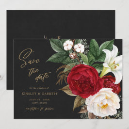 Reserva La Fecha Romántico Red Floral Bouquet Black & Gold Boda S