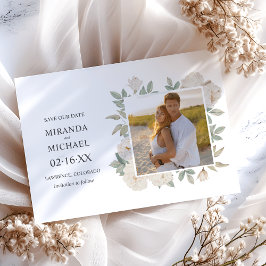 Reserva La Fecha Romántico Roses Blancos Elegante FOTO DE BODA