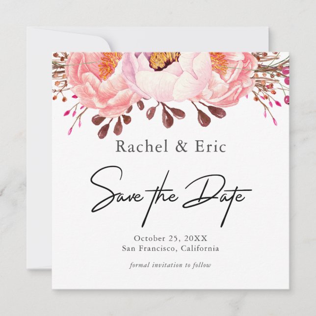 Reserva La Fecha Romántico Rubor Floral Save the Date Card (Anverso)