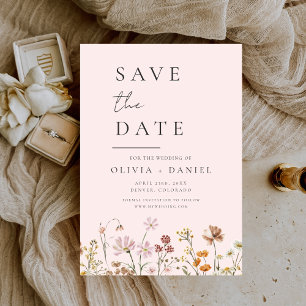 Reserva La Fecha Romántico Rubor Pink Wildflowers Boho Save the Dat