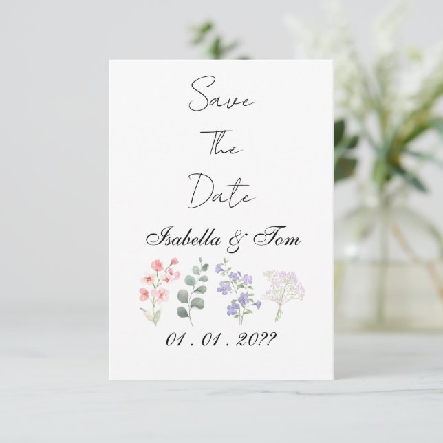 Reserva La Fecha Romántico Save the Date Botánico de Flor Silvestre (Anverso de pie)