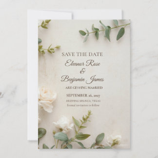 Reserva La Fecha Romántico Save the Date Botánico Marfil