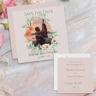 Reserva La Fecha Romántico Sencillo Coral Peach Cream Floral Photo