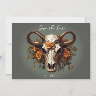 Reserva La Fecha Romántico Steampunk Floral Cow Skull Boda