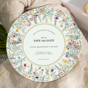 Reserva La Fecha Ronda de Boda Verde de Fern Mint Wildflower