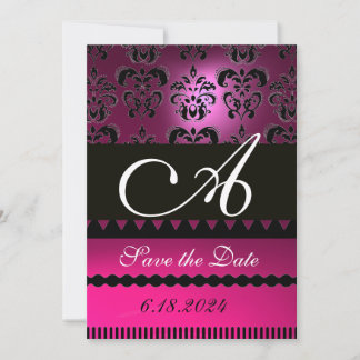 Reserva La Fecha ROPA DE FUCHSIA PURPLE DAMASK MONOGRAM Negro