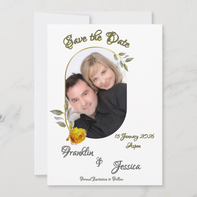 Reserva La Fecha Rosa amarillo suave con foto verde pálido y óvalo  (Anverso)