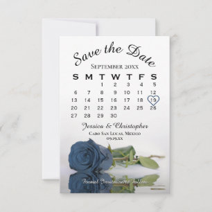 Reserva La Fecha Rosa azul turbio calendario elegante de bodas