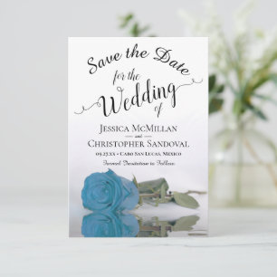 Reserva La Fecha Rosa azul turquesa reflectante Boda romántico