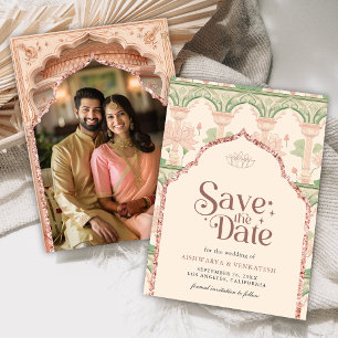 Reserva La Fecha Rosa Blush Verde Menta Jardín de Loto Boda India