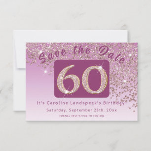 Reserva La Fecha Rosa brillante Purpurina de oro por 60 años