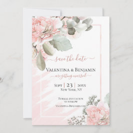 Reserva La Fecha rosa   con polvo floral de Rubor boda de moda salv