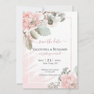 Reserva La Fecha rosa   con polvo floral de Rubor boda de moda salv