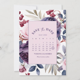 Reserva La Fecha Rosa de boda de calendario floral con polvo