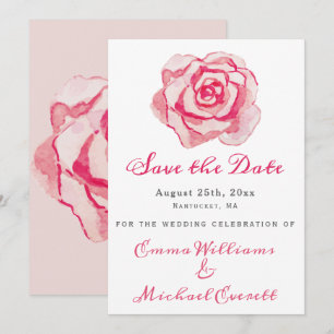 Reserva La Fecha Rosa de color de agua rosa - Boda Guardar la tarje