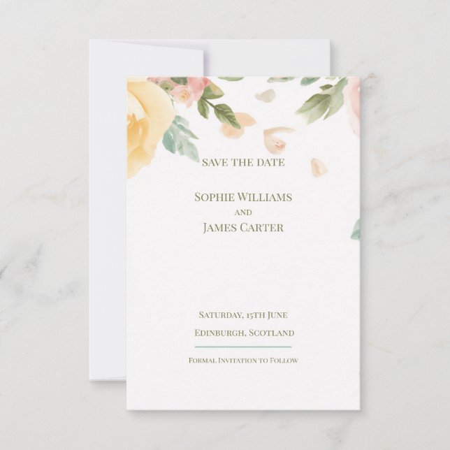 Reserva La Fecha Rosa de melocotón Aquarela Boda escocesa (Anverso)