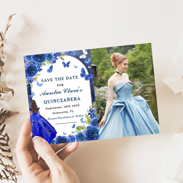 Reserva La Fecha Rosa de plata azul Quinceanera Photo (Subido por el creador)
