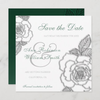 Reserva La Fecha Rosa de plata verde esmeralda Boda rústico