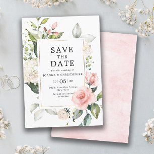 Reserva La Fecha Rosa de Rubor rosa Pastel Boda Botánico Floral