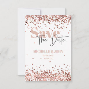 Reserva La Fecha Rosa Dorado Glitter Moderno Minimalista Script