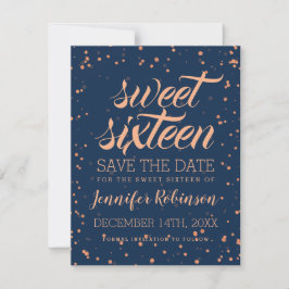 Reserva La Fecha Rosa Dorado Navy Sweet 16 Save Date Confetti