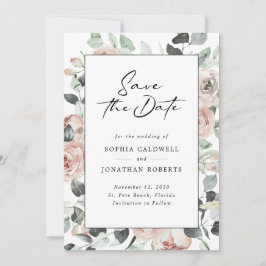 Reserva La Fecha Rosa Dusty Floral Boda de caligrafía moderna