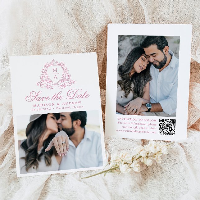 Reserva La Fecha Rosa elegante Escudo floral de cuarzo Boda de foto (Subido por el creador)